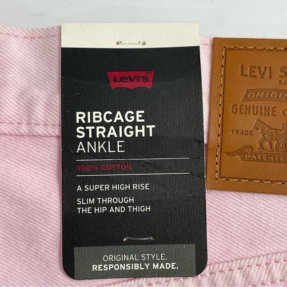NWT Levi's Premium Jeans Size 32 x 27 Pink Ribcage Straight Ankle Tie Dye‎ - Picture 8 of 14